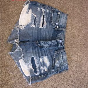 Distressed high waisted denim shorts